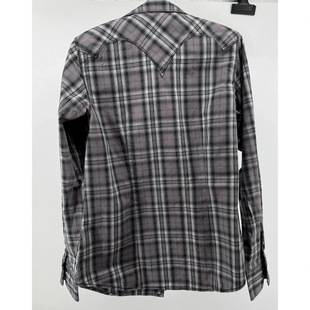 Cruel Girl Plaid Snap Shirt Youth L Gray Black Pink Western Cowgirl Rodeo Y2K
